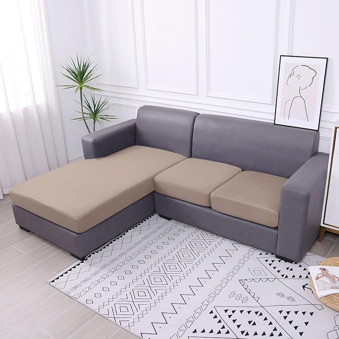 hyha Waterproof Couch Cushion Covers, Sectional Sofa Slipcovers Washable, L Shape Chaise Dog Couch Covers for Sectional Sofa, Universal Furniture Protector (1 Piece for Chaise, Taupe)-Ruum Studio Home