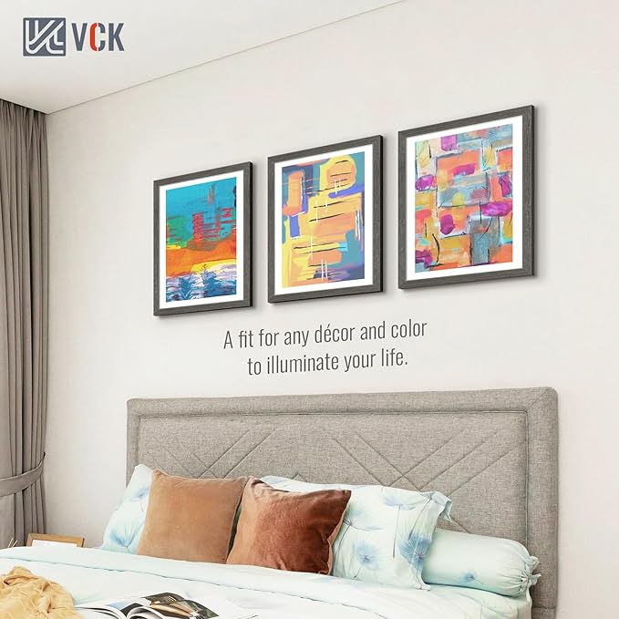 VCK 18x24 Frame Set of 3, Gray Solid Wood Poster Picture Frame, Exclusive Wood Grain, Wall Gallery Frame-Ruum Studio Home