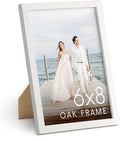 HAUS AND HUES 6x8 White Oak Wooden Picture Frame - 6x8 Poster Frame - Premium Oak, Vertical Hang, Shatterproof Plexiglass - Ideal for Home, Room, Office (6x8 in, White)-Ruum Studio Home