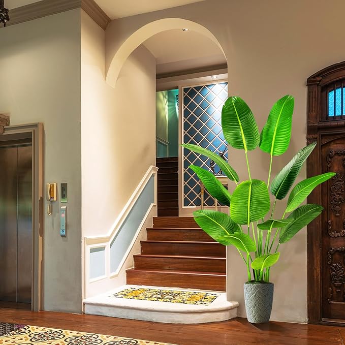 5.5ft Artificial Silk Bird of Paradise Palm Tree (65in) with 12 Trunks Faux Tree and Plastic Nursery Pot, Fake Plant for Office House Farmhouse Living Room Home Decor (Indoor/Outdoor)-Ruum Studio Home