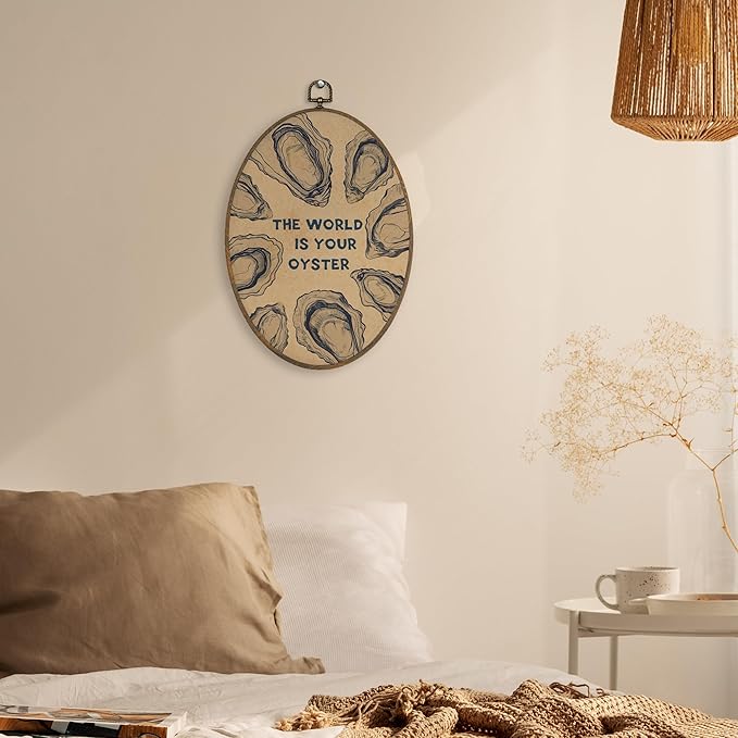 XBBMGG Vintage Oyster Wall Art Decor, Inspirational Retro Beach Oval Wall Hanging Decor, Nautical Ocean The World Is Your Oyster Framed Canvas Prints for Living Room Bathroom Decorations, 8.6 x 11.4 inch-Ruum Studio Home