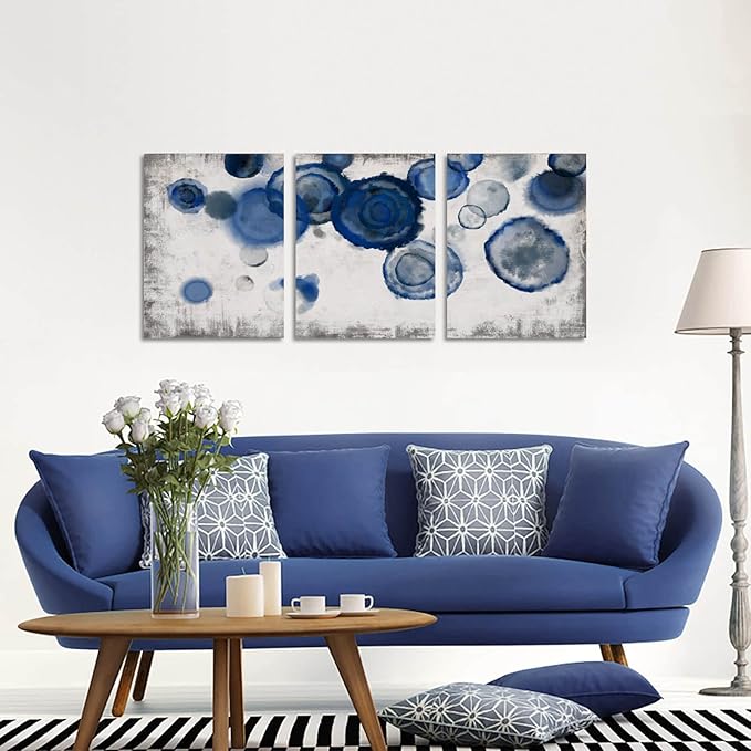 YJYart Abstract Watercolor Wall Painting Pictures for Bathroom Wall Decor Navy Blue Canvas Prints Blue and White Wall Art for Bedroom Kitchen Office 12"x16"x3p-Ruum Studio Home