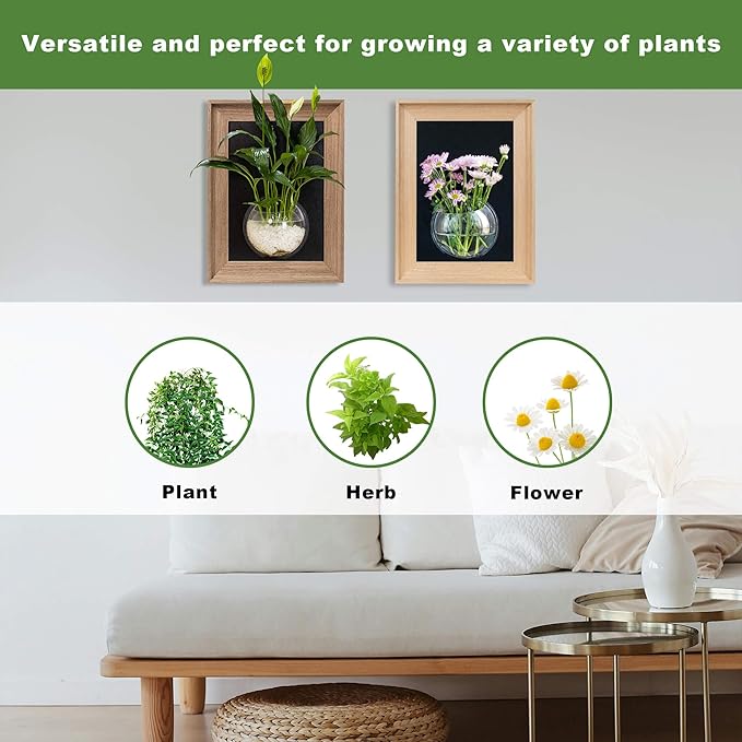 Wooden Frame Wall Hanging Planter for Hydroponic Plants，12X16 inch Wall Vase with Round Acrylic Propagation Station，Bathroom, Office, or Living Room Décor, Set of 2 Mix-Ruum Studio Home