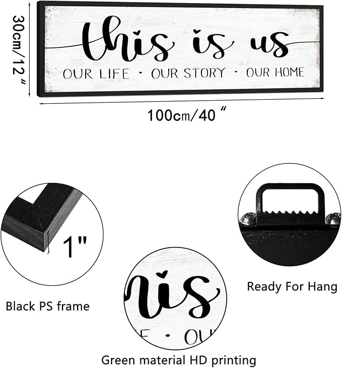 This is Us Sign Wall Decor: Family Wall Signs Rustic Farmhouse Living Room Country House Hanging Framed Wall Plaques,This is Us Our Life Our Story Our Home Quotes Wall Decor 12" x 40"-Ruum Studio Home