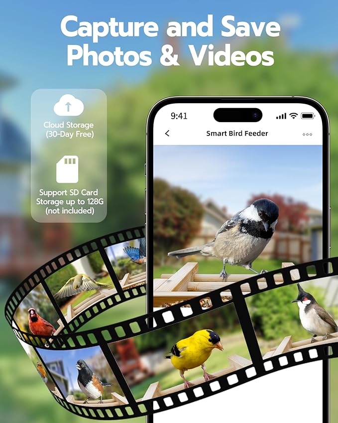 Bird Feeder with Camera, Smart Bird Feeder for Outdoors, Wild Birds Feeders with Solar Panel Bamboo Birds House Camera for Birdlovers, AI Auto Capture Birds & Real-time Notification (Gable)-Ruum Studio Home