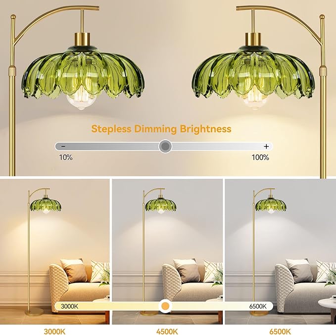 Gold Floor Lamps for Living Room Glass Vintage Floor Lamp with Remote Control,Dimmable Mid Century Modern Standing Lamp with 3 Color Temperature Tall Flower Lamp Brass Floor lamp for Bedroom Corner-Ruum Studio Home