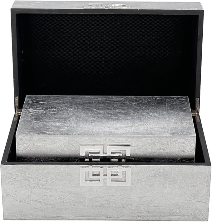 Galt International Storage Box Set Decorative Storage Box w/Hinged Lid Classic Design Wood Decor Boxes with Geometric Clasp Storage for Bedroom & Home - Set of 2 (Silver)-Ruum Studio Home