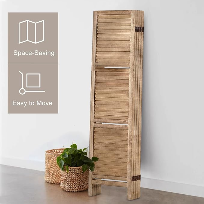 Room Divider with Shelves, Privacy Screen, Room Dividers and Folding Privacy Screens, 6 Panel Wood Temporary Wall Partition Separation Separator, Brown-Ruum Studio Home