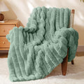 BEDELITE Faux Rabbit Fur Blanket, Luxurious 3D Striped Spring Blanket for Decor & Gift, Soft and Warm Plush Fluffy Faux Fur Throw Blanket All Seasons Suitable, (Sage Green, 60"x 80")-Ruum Studio Home