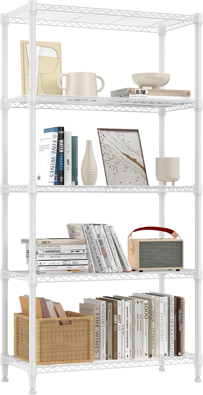1250 lbs 5 Tier Shelf Metal Storage Shelves Wire Rack Closet Organizers for Garage Kitchen Bathroom Laundry White 11.8" D x 29.5" W x 59.5" H-Ruum Studio Home