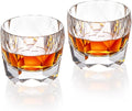 KAMMAK Crystal Whiskey Glasses Set of 2, 7.1oz Old Fashioned Glasses Stemless, Hand Blown White Cocktail Glasses, Luxury Handcrafted Cut Ice Ball Cup for Women, Perfect Men Gift for Bourbon-Ruum Studio Home