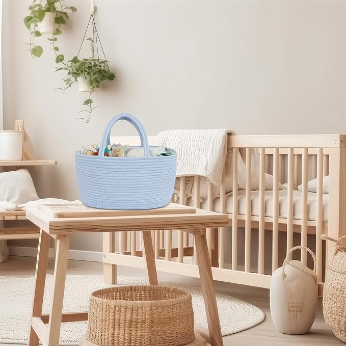 Diaper Caddy Organizer Cotton Rope Baby Basket Nursery Storage and Portable Tote Bag for Car Ideal Baby Shower Gifts and Registry Must-Have for Newborn Essentials Large blue-Ruum Studio Home