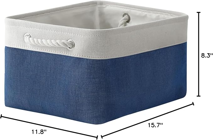 TheWarmHome Storage Bins for Shelves - 1 Pack 15.7x11.8x8.3 inch Fabric Storage Cubes, Storage Basket for Organizing Gift Laundry Cloth Toy Room (White & Jean Blue)-Ruum Studio Home