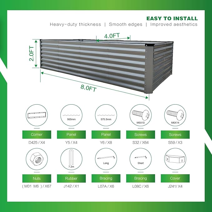 GARDMAX 8x4x2FT Galvanized Raised Garden Bed Kit, Metal Planter Boxes Outdoor with Easy Assembly, Large Garden Bed for Vegetables, Fruits, Flower, Herbs Rectangle Silver-Ruum Studio Home