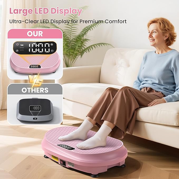 Curved Vibration Plate Exercise Machine, Vibrating Plate 400 lbs Capacity with 9 Auto Modes and 120 Adjustable Speeds, Large LED Display, Touch and Remote Control, Vibration Platform for Home-Ruum Studio Home