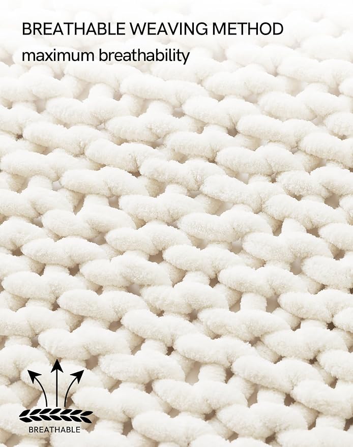 YnM Chunky Throw Blanket, Hand Knitted with Chenille Yarn, Skin Friendly, Ventilated and Breathable, Machine Washable, Home Décor Piece for Couch, Sofa and Bed (Butter Cream, 50x60 Inch)-Ruum Studio Home