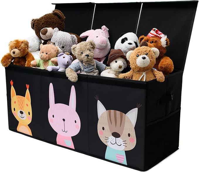 Extra Large Toy Storage Organizer with Lid - Sturdy, Collapsible Toy Chest Storage Box with Cute Design - Toys Bin with Dividers for Kids, Boys, Girls, Nursery, Bedroom, Play room 37"x16"x14"-Ruum Studio Home