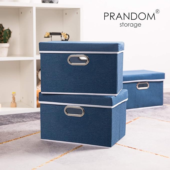 PRANDOM Collapsible Storage Bin with Lid [1-Pack] Fabric Foldable Storage Box Organizer Container Basket Cube with Cover for Home Bedroom Closet Office Nursery Royal Blue(14.9x9.8x9.8)-Ruum Studio Home