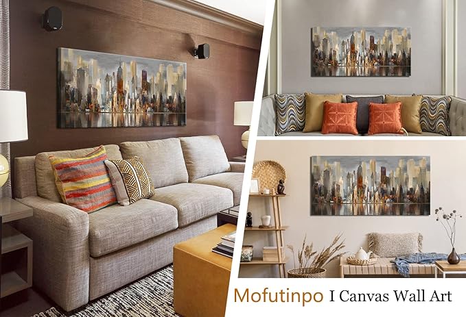 Wall Decorations Framed Large Cityscape New York Wall Decor Canvas Prints Abstract Brown City Theme Paintings Modern Canvas Wall Art for Living Room Bedroom Big Size 29x58-Ruum Studio Home