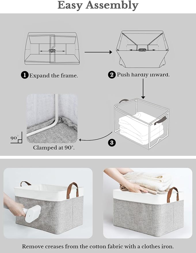 StorageWorks Storage Bins, Fabric Storage Bins for Shelves, Large Storage Baskets with Metal Frame, Closet Baskets and Bins with Handles, Gray and White, 2-Pack-Ruum Studio Home