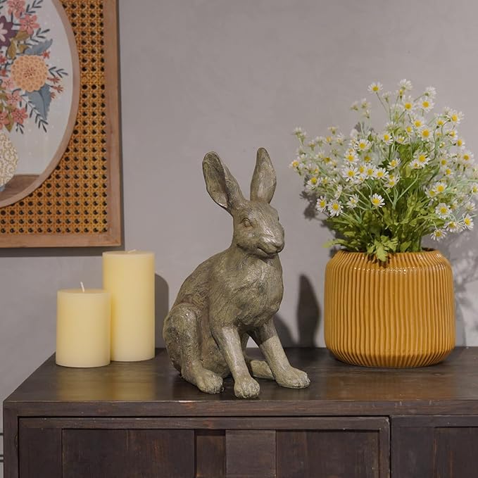 DiliComing Grey Resin Rabbit Garden Statue - Large Garden Statues for Home Yard Decor Garden Statues for Outside Balcony Bunny Decor for Garden Gifts 9 × 5 × 12 Inch-Ruum Studio Home