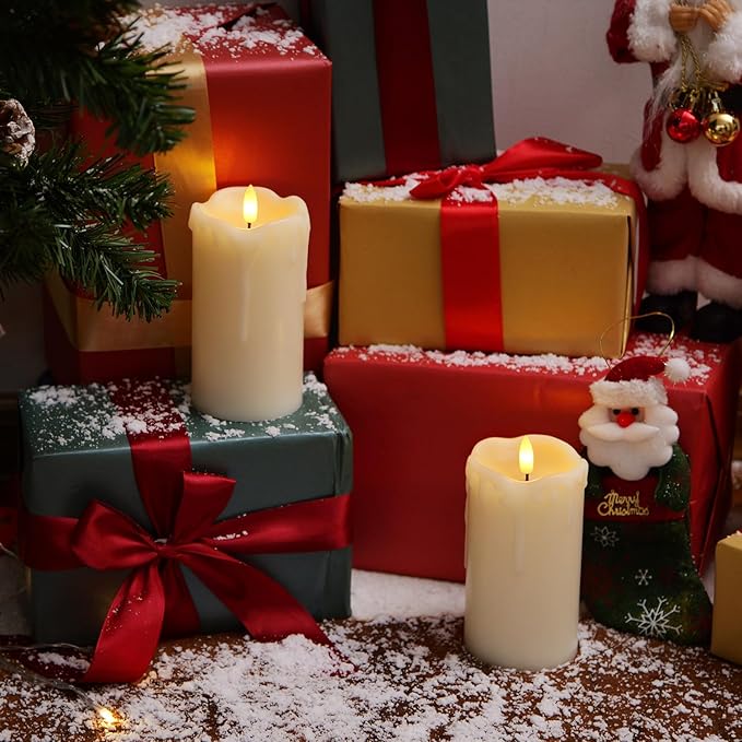 Homemory Dripping Wax Flameless Candles, Battery Operated Candles with Remote Control and Timers, LED Pillar Candles, Electric Fake Candles, 3" x 6", Set of 2-Ruum Studio Home