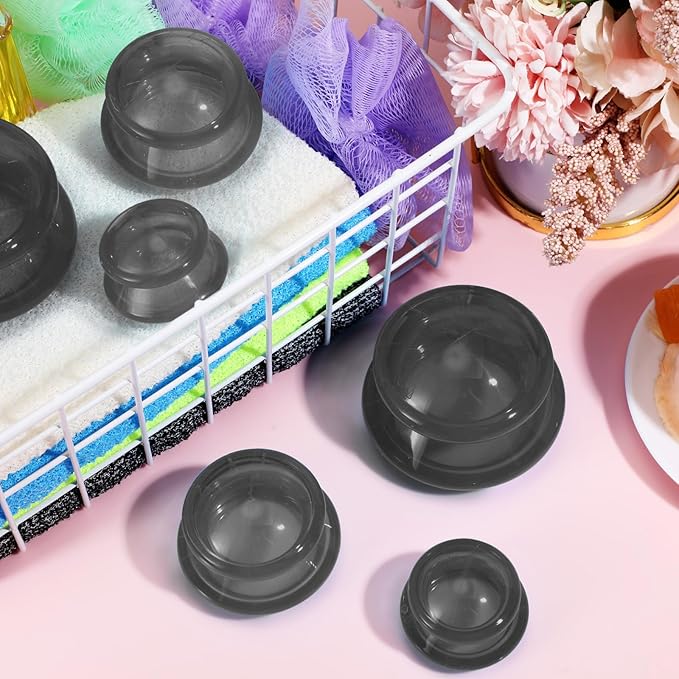 TrelaCo 6 Pcs Cupping Kit for Massage Therapy 3 Sizes Silicone Cupping Set Chinese Massage Therapy for Studio Household Cellulite Joint Pain Muscle Pain(Clear Black)-Ruum Studio Home