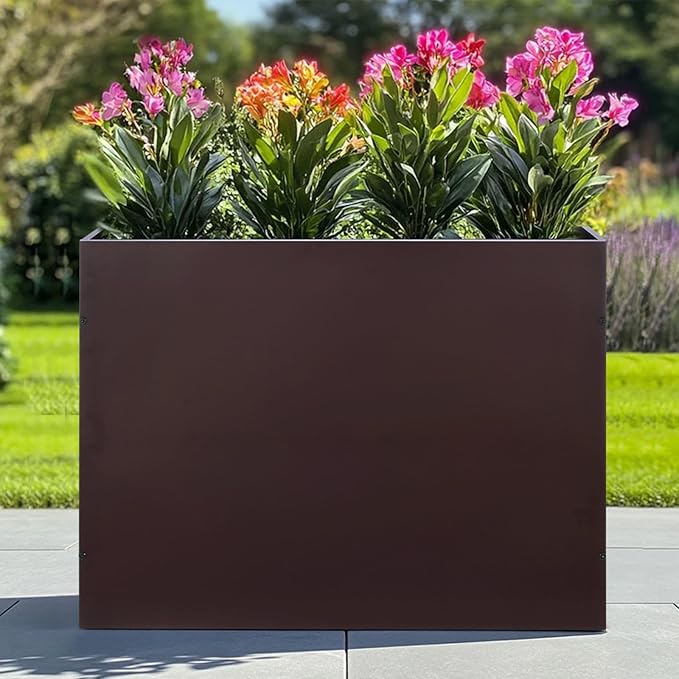 SUNNYPARK Large Metal Planter Box 32”x 12”x 24”, Rectangular Modern Brown Metal Planter Box Heavy Duty with Drainage Holes for Outdoor Garden Patio-Ruum Studio Home