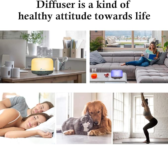 Diffuserlove Essential Oil Diffuser 500ML Aromatherapy Diffuser Mist Humidifiers 7 Color LED Lights Diffusers for Home Office Bedroom (Size:6.7" L x 6.7" W x 4.7" H)-Ruum Studio Home