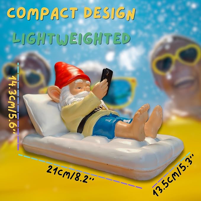 Relaxing Pool Gnome with Smartphone - 5.6" Heavy Resin Garden Statue - Weather-Resistant Funny Lawn Ornament - Summer Patio Decor - Unique Housewarming Gift-Ruum Studio Home