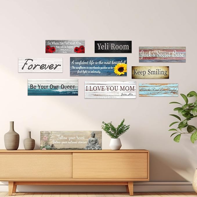 CHAOSETKEN Custom Text Sign Wall Art Personalized Family Quote Wall Decor Family Sign Canvas Prints Customized Wood Text Quote Pictures Rustic Farmhouse Decor Framed (18L x 6W)-Ruum Studio Home