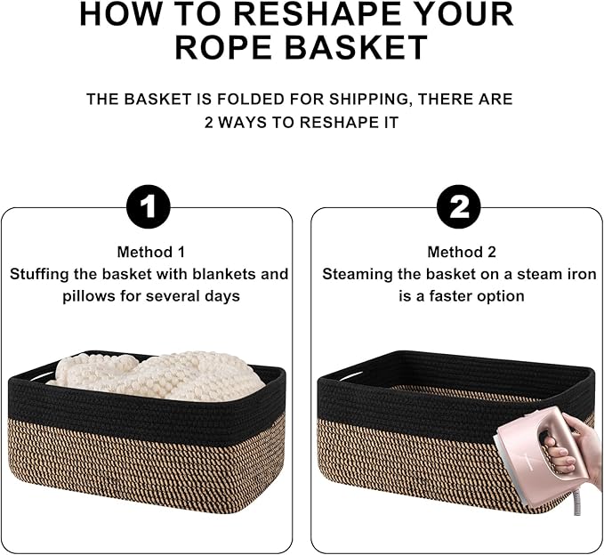 Storage Baskets for Organizing 3 Pack, Woven Baskets for Shelves, Closet Organizer Bins Empty Gift Basket Toy Storage for Toys, Books, Towels, Clothes, 15"x11.42"x6.7", Black & Yellow-Ruum Studio Home
