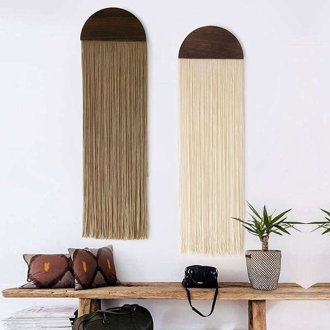 Flber 2 Pcs Macrame Wall Hanging Boho Wall Decor Handmade Macrame Art Tapestry Wedding Macrame Backdrop 13.7" W x 51" L For Living room Bedroom Headboard Decor-Ruum Studio Home