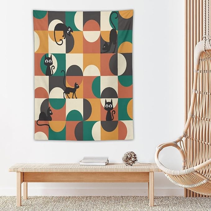 ICMOLYYENLO Boho Medieval Cat Tapestry, Abstract Atomic Starburst Geometric Aesthetic Art Wall Hanging For Bedroom Living Room Dormitory 60x80 Inches-Ruum Studio Home