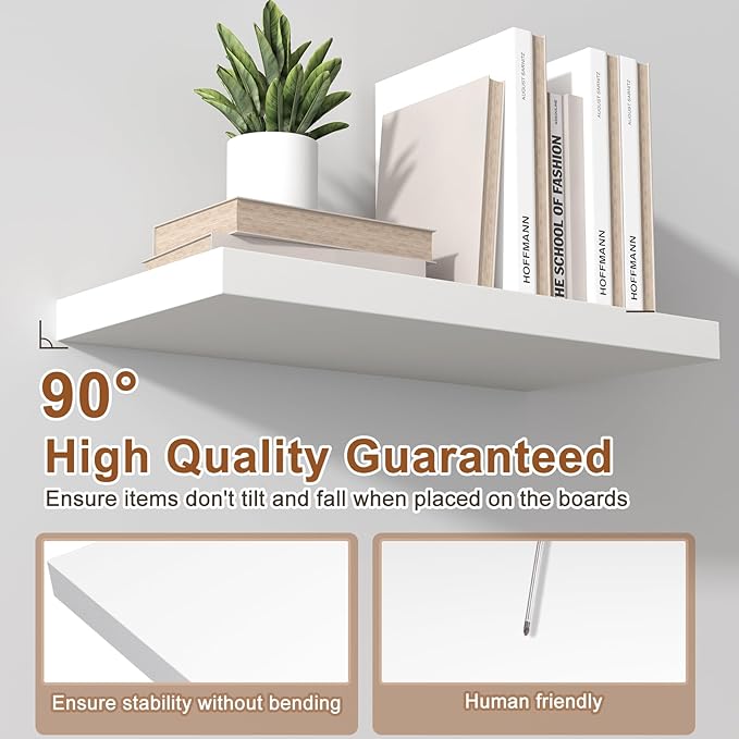 48 Inch Floating Shelf 2 Pack Large Floating Shelves for Wall No Drilling Accessories Included Deep Wall Shelves for Living Room Kitchen Farmhouse 48" W x 12" D x 1.2" White-Ruum Studio Home