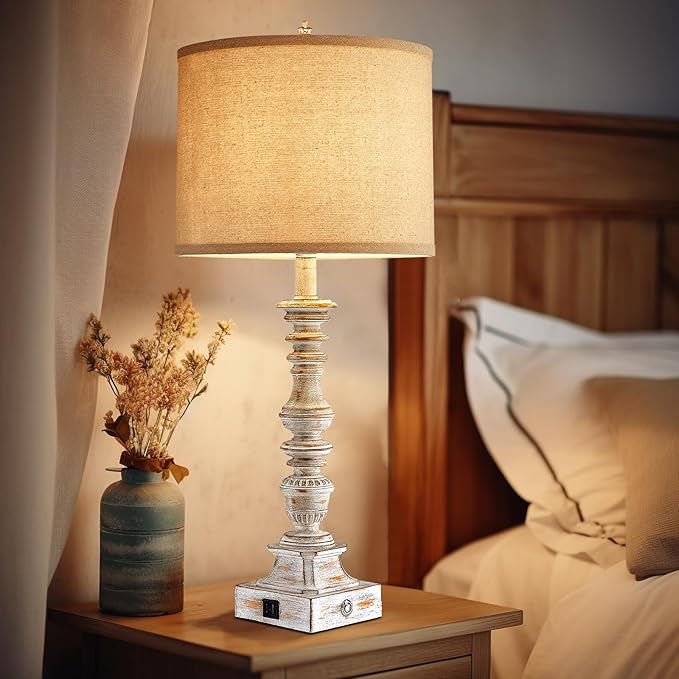 Farmhouse Table Lamps for Bedroom Set of 2 Vintage 3-Way Dimmable Touch Control Nightstand Lamps, Bedside Lamps for Living Room, Traditional Nightstand Lamp End Table lamps 28.5" (Bulbs Included)-Ruum Studio Home