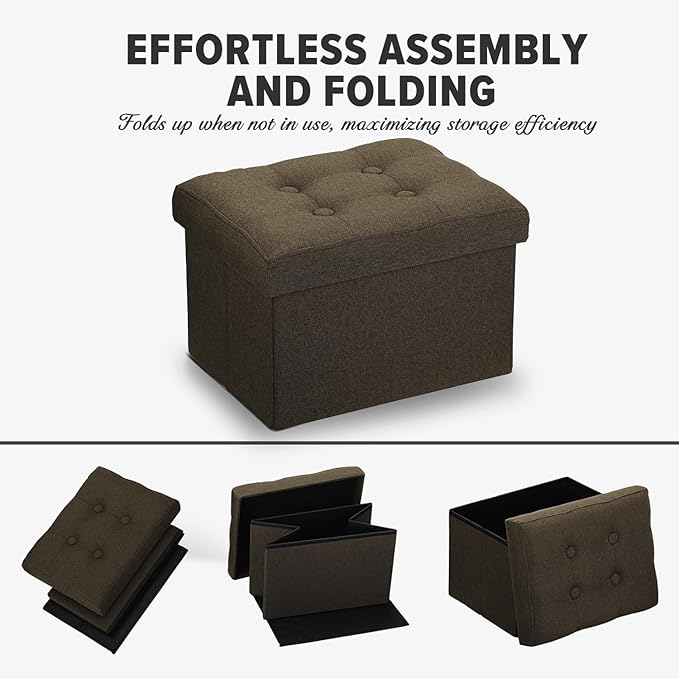 LINMAGCO Ottoman Storage Ottoman with Storage Small Foot Rest Stool Under Desk Stool Short Folding Footrest Linen Cloth Brown 16X12X12IN-Ruum Studio Home