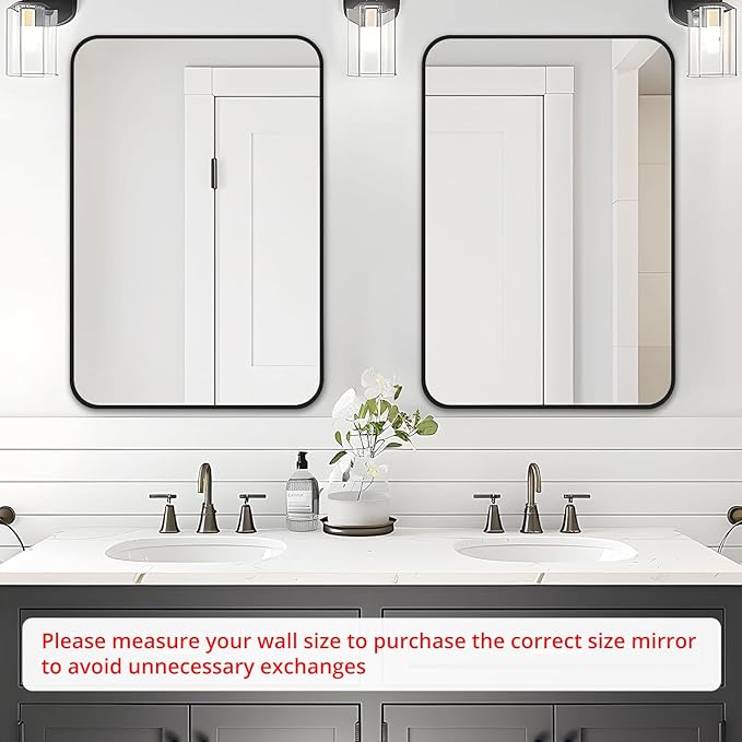 Fabuday Black Bathroom Mirror for Over Sink Wall - 24x36 Rectangle Mirror with Matte Metal Frame, Big Rounded Rectangular Vanity Mirrors for Bedroom, Living Room, Entryway, Horizontally/Vertically-Ruum Studio Home