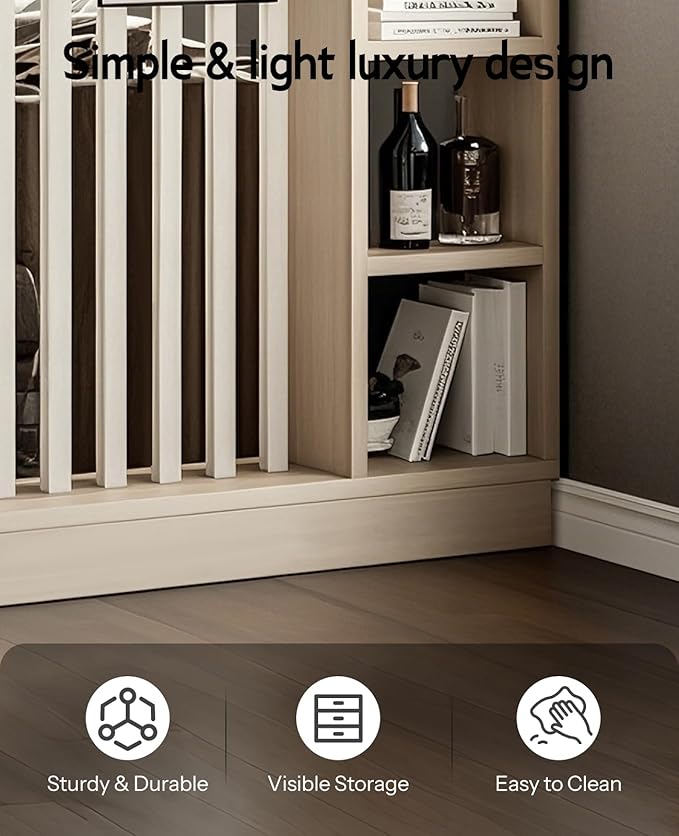 Wall Room Divider, Storage Cabinet Storage Display with Shelves, Modern Freestanding Wood Room Divider Screen, Wall Privacy Screens for Home Office Decorative (Beige+White,31.5" L x 9.5" W x 79.5" H)-Ruum Studio Home