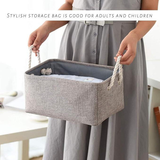 TcaFmac Storage Bins for Organization - Large 3 Pack Canvas Storage Basket for Shelves with Handles, Collapsible Baskets for Organizing for Closet Dog Laundry (Grey 16x12x8 inch)-Ruum Studio Home