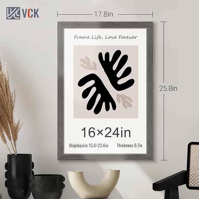 VCK 16x24 Frame Set of 3, Gray Solid Wood Poster Picture Frame, Exclusive Wood Grain, Wall Gallery Frame-Ruum Studio Home