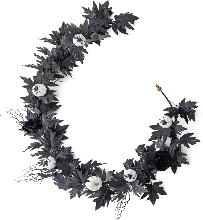MISSPIN 6FT Black Maples Leaf Garland, Halloween Fall Leaf Garland Artificial Hanging Black Maple Autumn Vine Fall Decor Maple Thanksgiving Halloween Home Decor-Ruum Studio Home