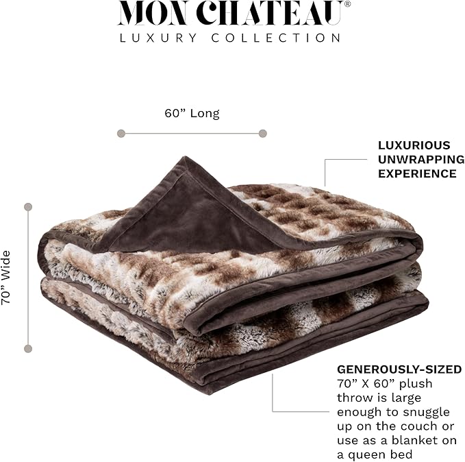 Mon Chateau Premium Reversible Luxury Faux Fur Throw for Couch, Sofa, or Bed - Plush Cozy Soft Blanket for Sleeping or Home Décor, 60" x 70" (Ruched Dark Brown)-Ruum Studio Home