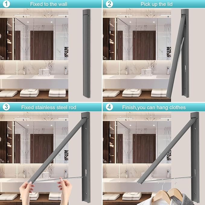 Retractable Clothes Drying Rack,Space Saver Wall Mounted Folding Hanger for Laundry Room, Closet Storage Organization, Easy Installation Aluminium Never Rust Dryer 1pcs-Ruum Studio Home