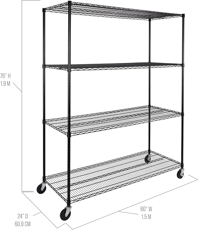 Seville Classics UltraDurable Heavy Duty NSF Solid Steel Wire Rack Storage Unit, Organizer for Garage, Warehouse, Office, Restaurant, Classroom, Kitchen, Black, 4-Tier Shelving, 60" W x 24" D-Ruum Studio Home