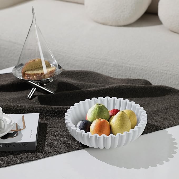 Modern Concrete Decorative Bowl for Kitchen Counter - Large White Fruit Bowl, Key Bowl for Entryway Table, Coffee Table Decor-Ruum Studio Home