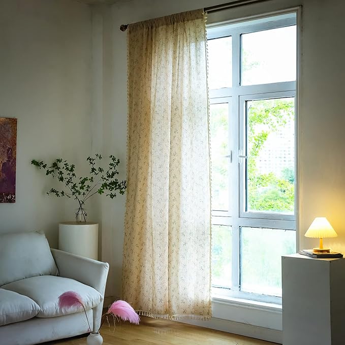 Sutuo Home Florals Boho Farmhouse Curtains, Semi-Blackout Drape Bohemian Window Treatment Cotton Linen Panel with Tassels for Bedroom Living Room, Rod Pocket, 1 Panel 59" W x 84" L-Ruum Studio Home