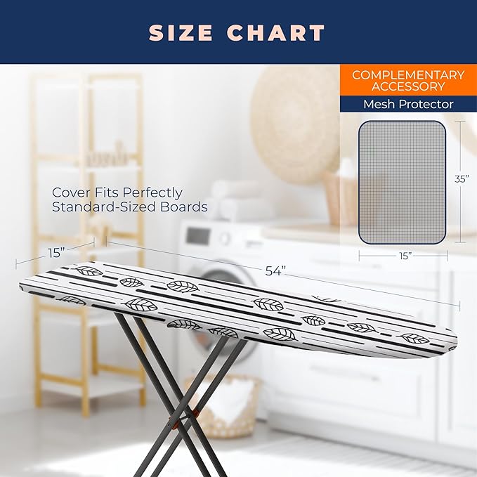 Ironing Board Cover and Pad Extra Thick Heavy Duty Padded 4 Layers Non Stick Scorch and Stain Resistant 15x54 and 3 Fasteners Elastic Edge with Bonus Protective Scorch Mesh Cloth-Ruum Studio Home