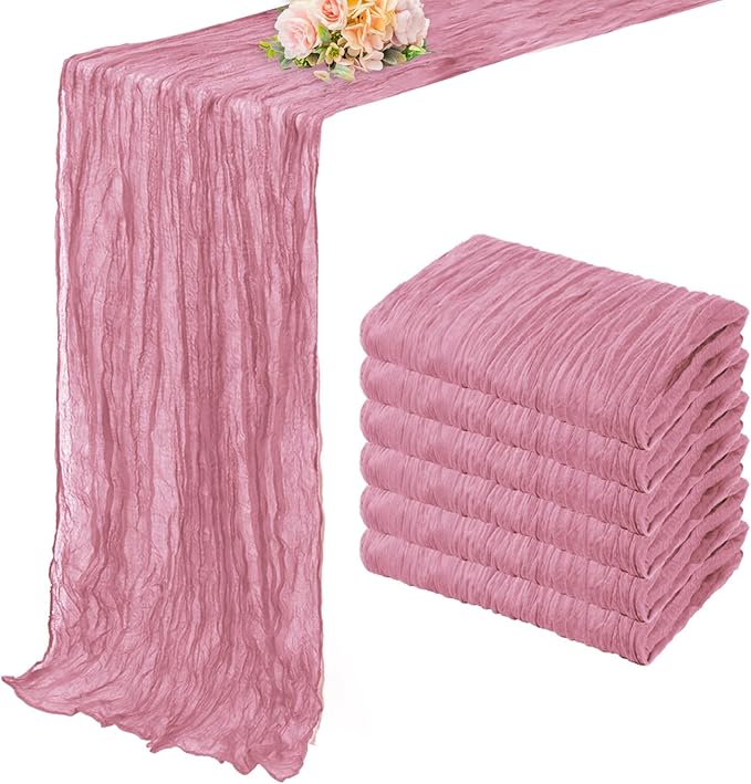 6 Pack Dusty Rose 10FT Cheesecloth Table Runner 20 x 120 Inch Long Rustic Gauze Fabric Cheese Cloth Table Runner for Wedding Bridal Baby Shower Table Decorations Boho Sheer Birthday Party Table Decor-Ruum Studio Home
