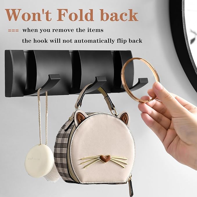 Folding Coat Hooks, Wall Mounted Coat Rack with 3 Retractable Hooks, Heavy Duty Towel Rack for Bathroom Wall Hook for Hanging Clothes Bathrobe, Stainless Steel Coat Hanger for Entryway(Black)-Ruum Studio Home